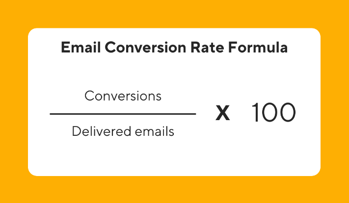 Email conversion rate formula is the conversions divided by the number of emails multiplied by 100